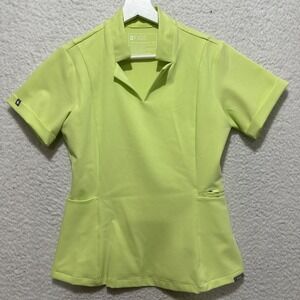FIGS Scrubs Womens Size XXS Inala Slim Scrub w/ Self Collar Pullover Lime Green